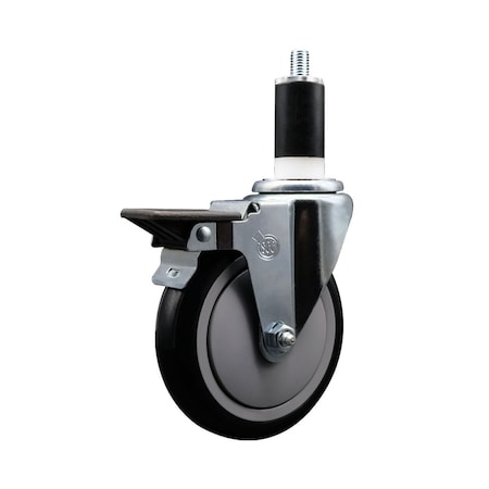 Service Caster 5'' Black Poly Swivel 1-3/8'' Expanding Stem Caster with Brake SCC-EX20S514-PPUB-BLK-PLB-138